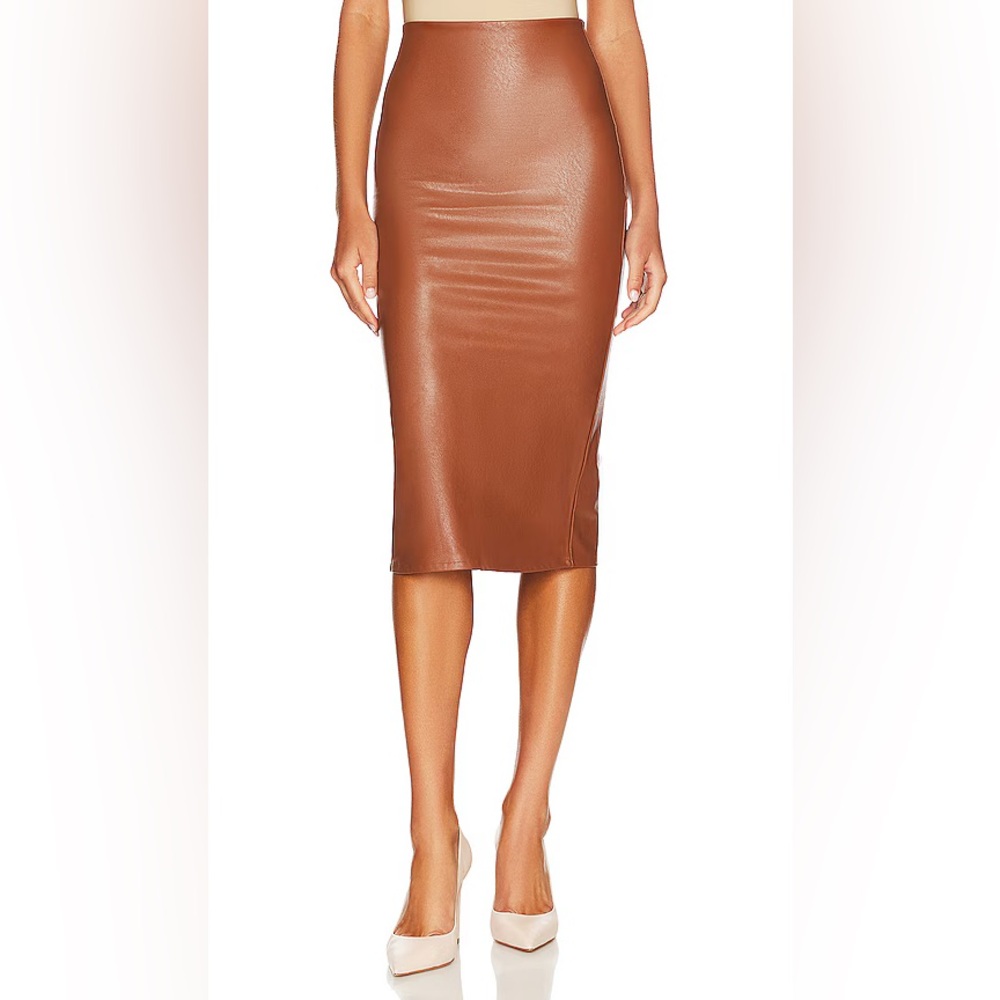 Revolve Brown Faux Leather Midi Skirt